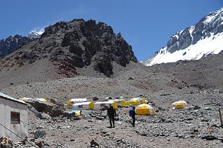 33 Aconcagua Plaza Argentina Base Camp 4200m Next To The Relinchos Glacier With Only A Bit Of Aconcagua Visible And With Ameghino On The Right